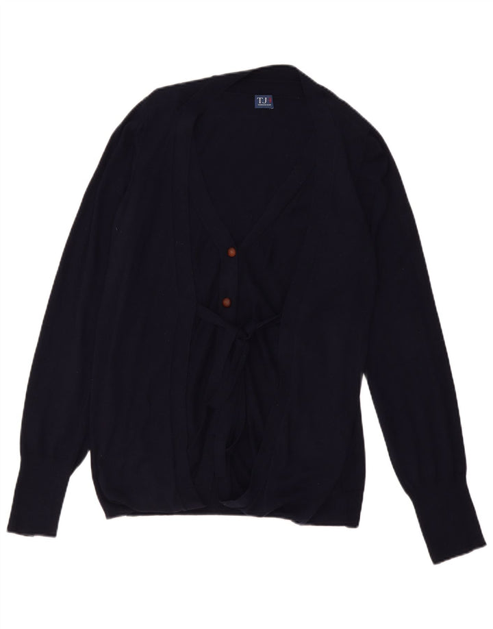 Trussardi Womens Front Tie Cardigan Sweater UK 14 Medium Navy Blue Cotton