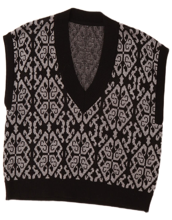 Vintage Womens Vest Tank Top EU 46 XL Black Fair Isle Polyester