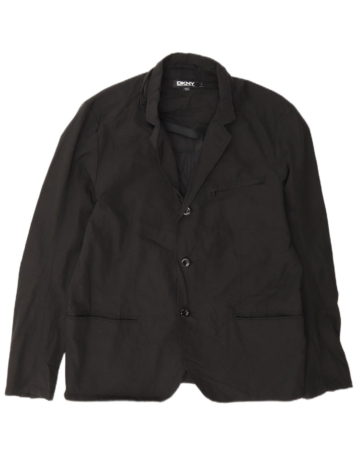 Dkny Mens 3 Button Blazer Jacket UK 40 Large Black Cotton