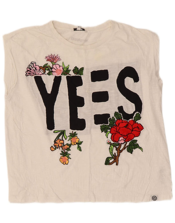 Desigual Womens Oversized Graphic Vest Top UK 6 XS White Cotton