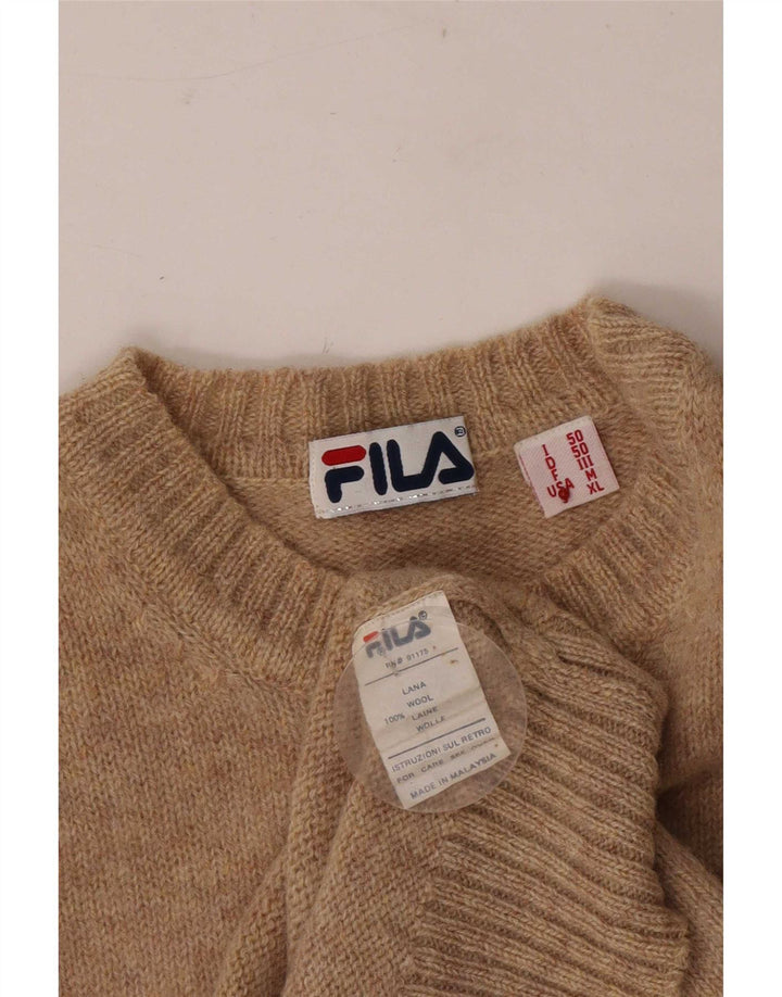 Fila Mens Crew Neck Jumper Sweater IT 50 Medium Brown Flecked Wool