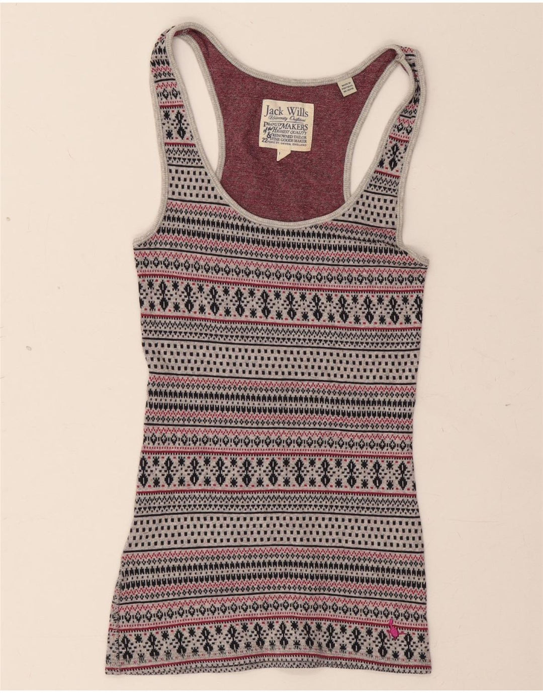 JACK WILLS Womens Vest Top UK 8 Small Grey Fair Isle Cotton