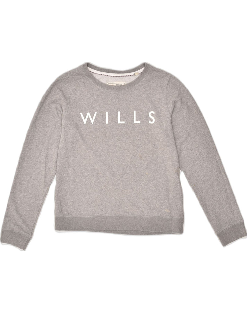 JACK WILLS Womens Graphic Sweatshirt Jumper UK 10 Small Grey Cotton | Vintage Jack Wills | Thrift | Second-Hand Jack Wills | Used Clothing | Messina Hembry 