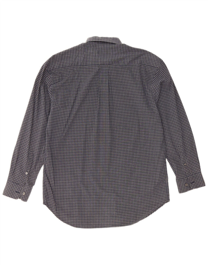 Nautica Mens Shirt Large Navy Blue Check Cotton