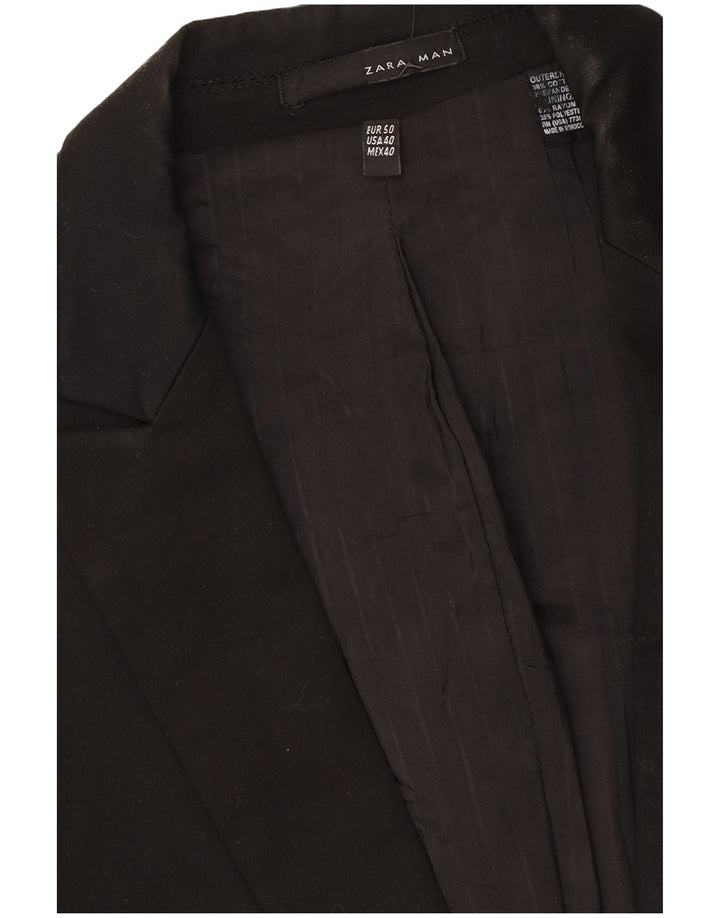 Zara Mens 1 Button Blazer Jacket EU 50 Medium Black Cotton