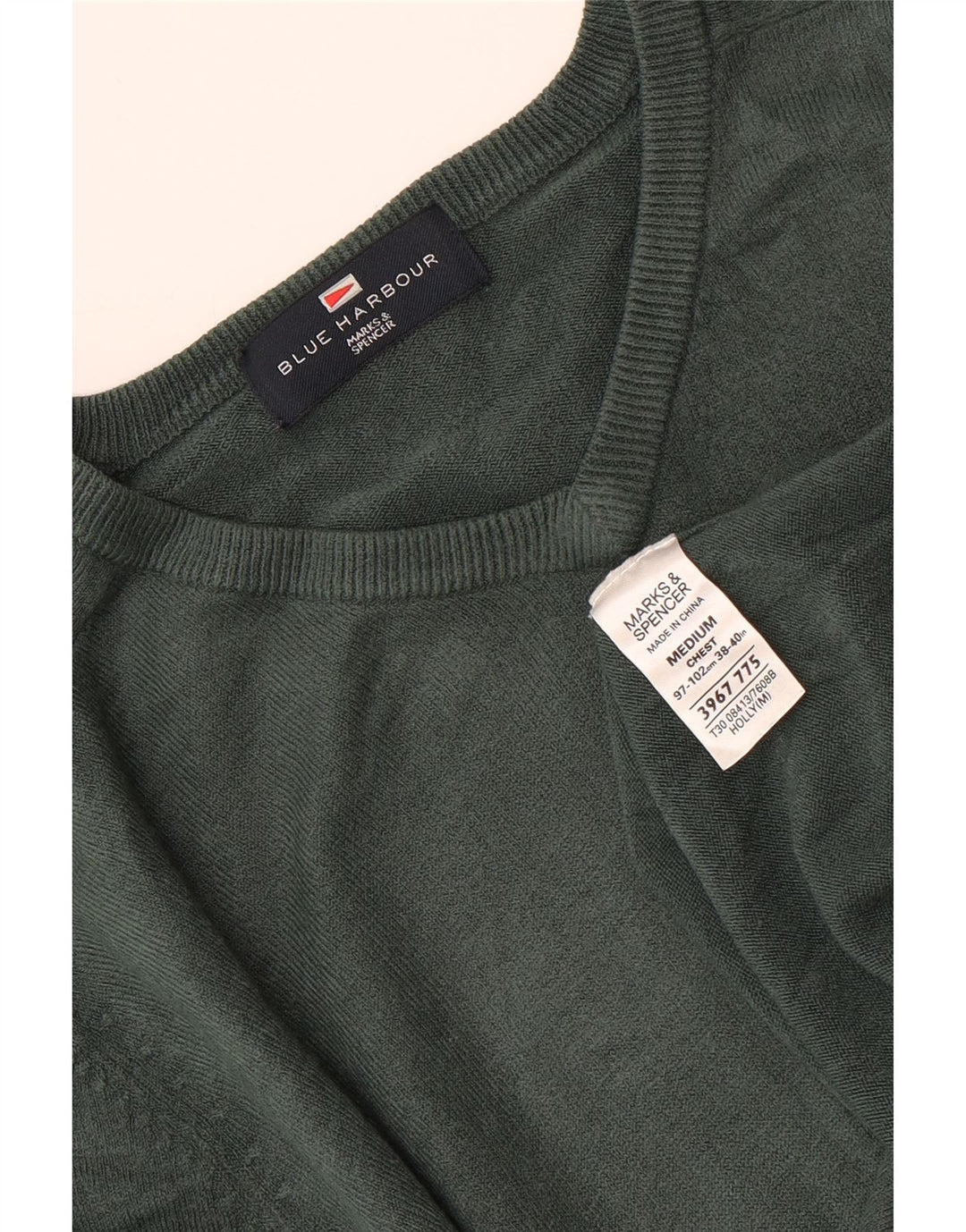 MARKS & SPENCER Mens V-Neck Jumper Sweater UK 38/40 Medium Green