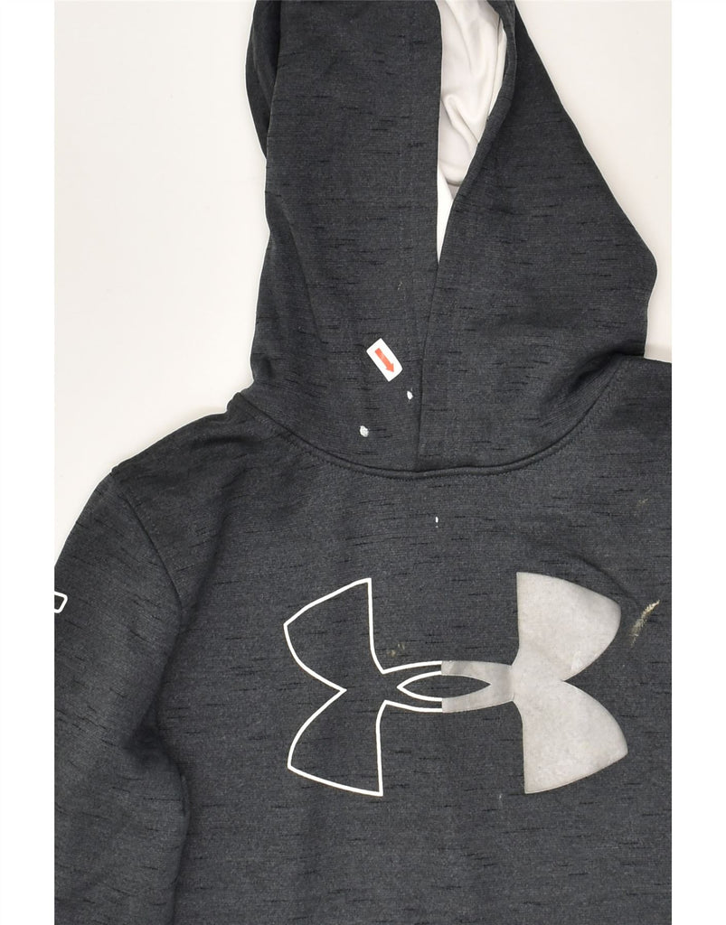 UNDER ARMOUR Boys Graphic Hoodie Jumper 9-10 Years Medium Grey Polyester | Vintage Under Armour | Thrift | Second-Hand Under Armour | Used Clothing | Messina Hembry 