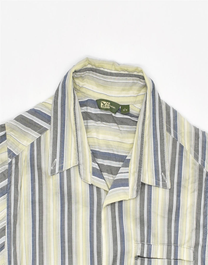 VINTAGE Mens Short Sleeve Shirt EU 50 Large Yellow Striped Cotton | Vintage | Thrift | Second-Hand | Used Clothing | Messina Hembry 