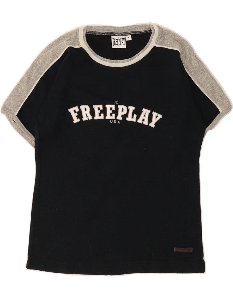 FREE PLAY Womens Graphic T-Shirt Top UK 12 Medium Black Cotton Vintage Free Play and Second-Hand Free Play from Messina Hembry 