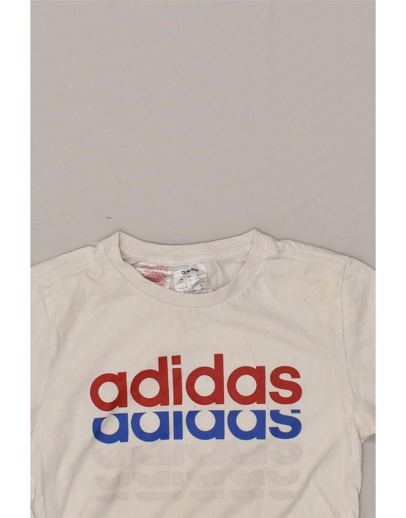 ADIDAS Boys Graphic T-Shirt Top 9-10 Years White Cotton | Vintage Adidas | Thrift | Second-Hand Adidas | Used Clothing | Messina Hembry 