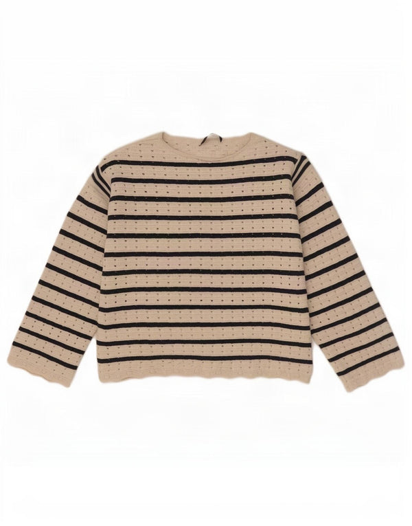 Marks & Spencer Womens Crew Neck Jumper Sweater UK 12 Medium White Striped
