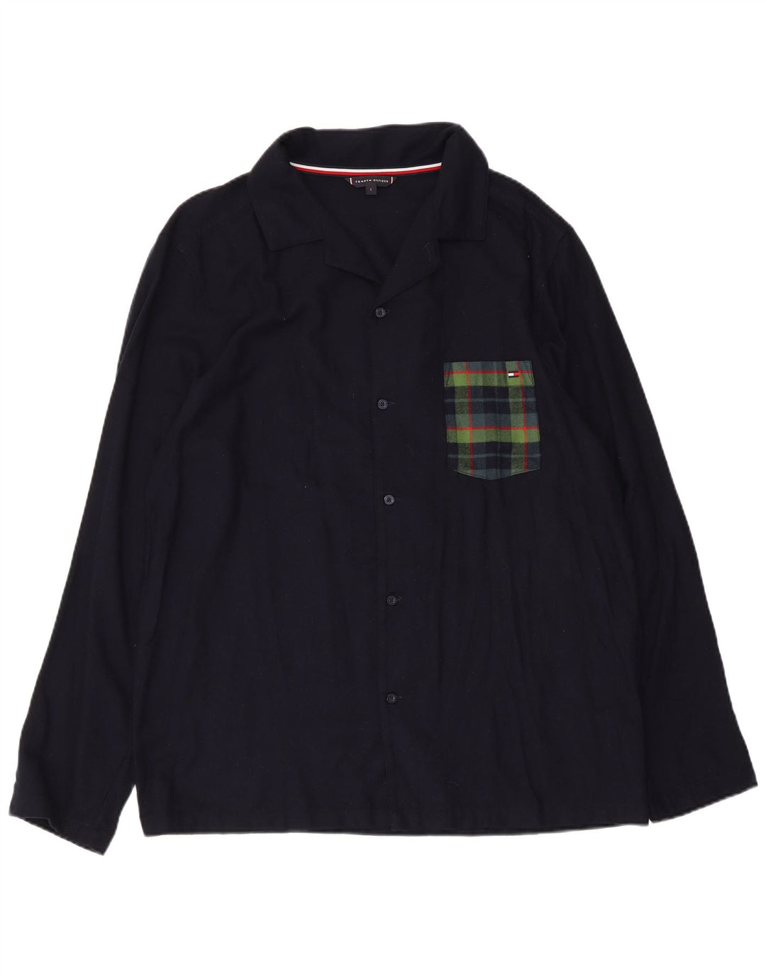 Tommy Hilfiger Mens Shirt Large Navy Blue Check Viscose