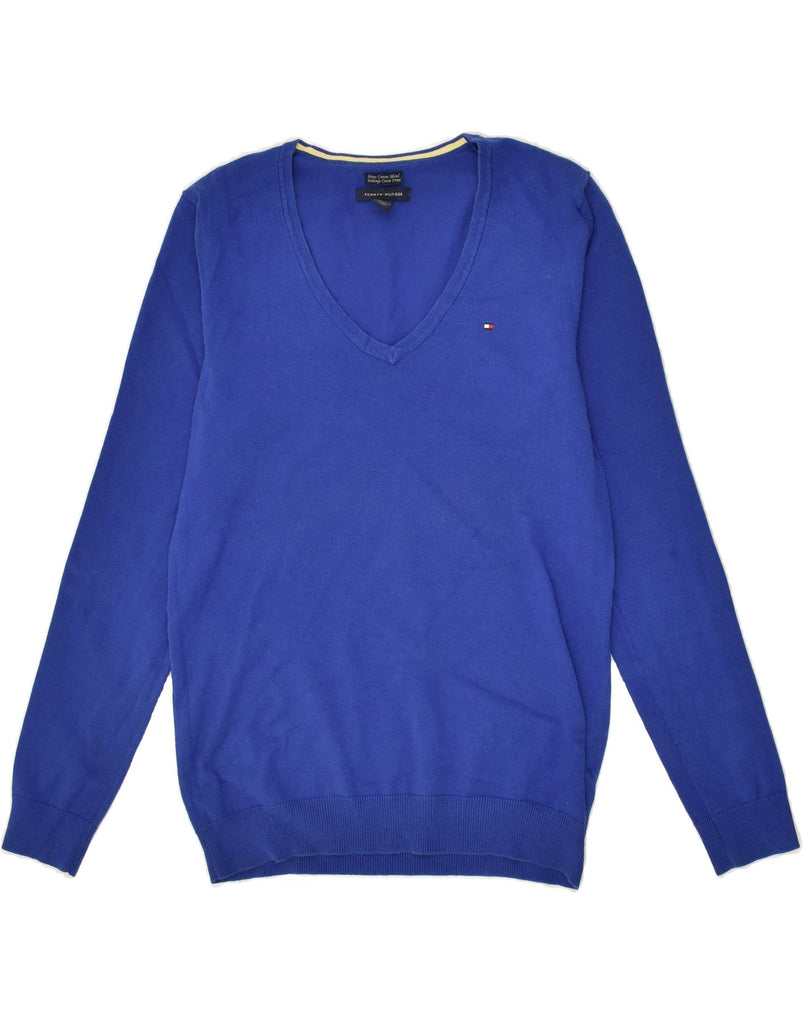 TOMMY HILFIGER Womens V-Neck Jumper Sweater UK 12 Medium Blue | Vintage Tommy Hilfiger | Thrift | Second-Hand Tommy Hilfiger | Used Clothing | Messina Hembry 