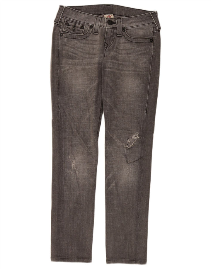 True Religion Womens Distressed Slim Jeans W26 L29 Grey Cotton