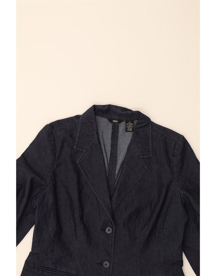 MOSSIMO Womens 2 Button Denim Jacket UK 14 Medium Navy Blue Cotton Vintage Mossimo and Second-Hand Mossimo from Messina Hembry 