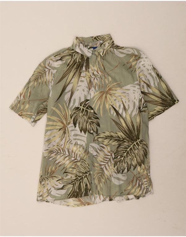 Jack & Jones Mens Short Sleeve Shirt Large Green Floral Cotton