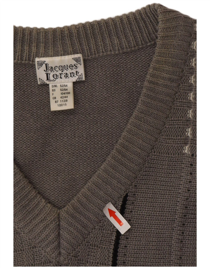 Jacques Lorant Mens V-Neck Jumper Sweater UK 42/44 Large Grey Striped