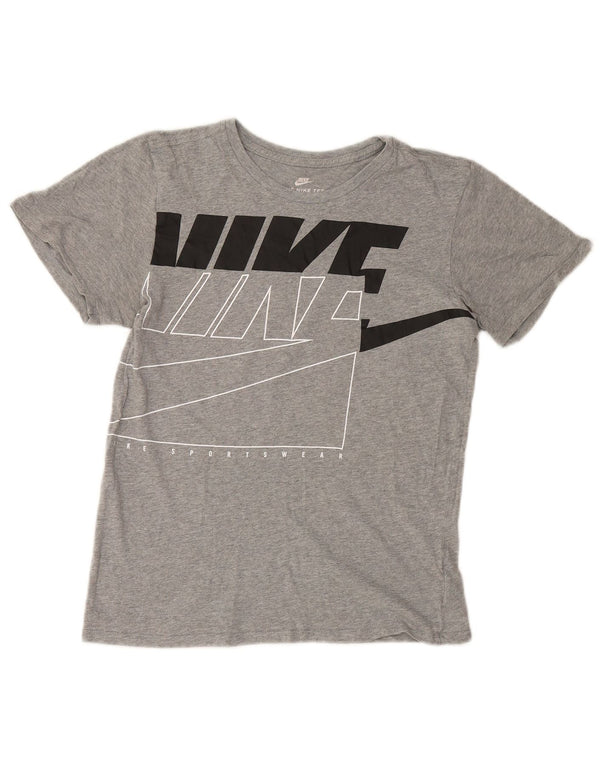 NIKE Womens Oversized Graphic T-Shirt Top UK 10 Small Grey Flecked Cotton