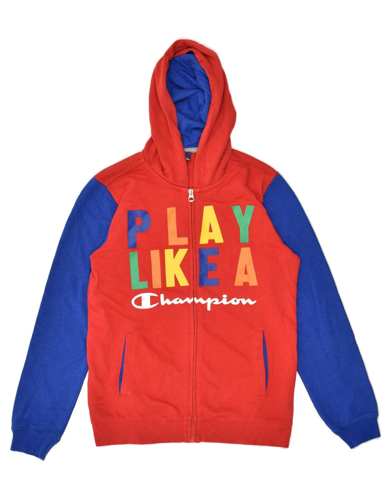 CHAMPION Boys Graphic Zip Hoodie Sweater 11-12 Years Large Red Colourblock | Vintage Champion | Thrift | Second-Hand Champion | Used Clothing | Messina Hembry 