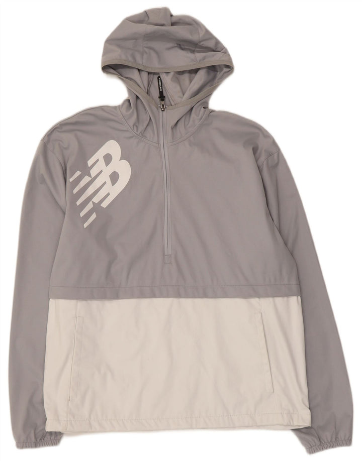 New Balance Mens Graphic Hoodie Jumper Large Grey Colourblock Polyester