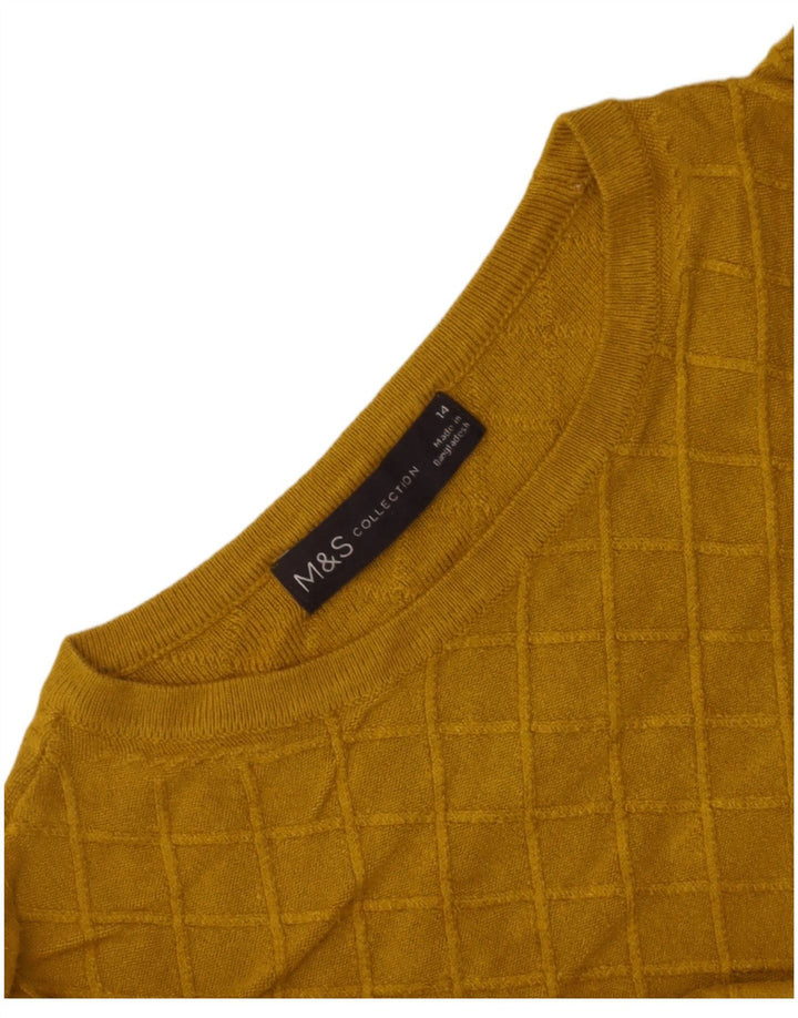 Marks & Spencer Womens Crop Boat Neck Jumper Sweater UK 14 Medium Yellow