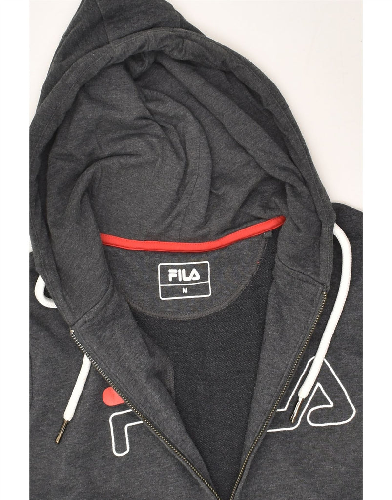 FILA Womens Graphic Zip Hoodie Sweater UK 12 Medium Grey Cotton | Vintage Fila | Thrift | Second-Hand Fila | Used Clothing | Messina Hembry 