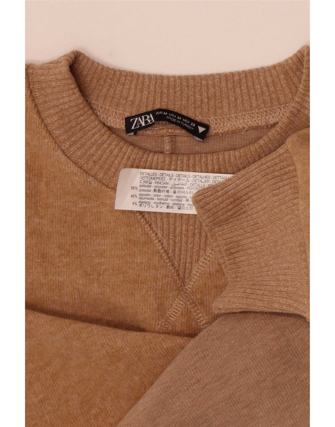 Zara Womens Crop Sweatshirt Jumper UK 14 Medium Beige Polyester