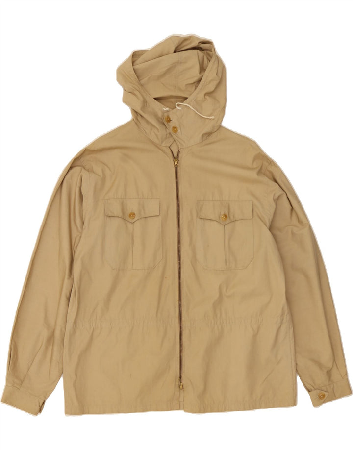 VINTAGE Mens Hooded Bomber Jacket UK 38 Medium Beige Vintage Vintage and Second-Hand Vintage from Messina Hembry 