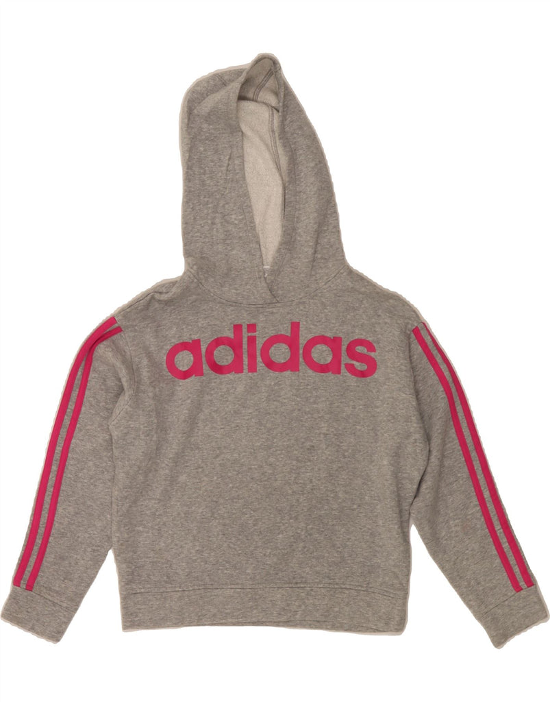ADIDAS Girls Graphic Hoodie Jumper 10-11 Years Medium Grey Cotton Vintage Adidas and Second-Hand Adidas from Messina Hembry 