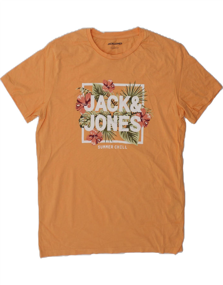 JACK & JONES Mens Graphic T-Shirt Top Large Orange Cotton Vintage Jack & Jones and Second-Hand Jack & Jones from Messina Hembry 