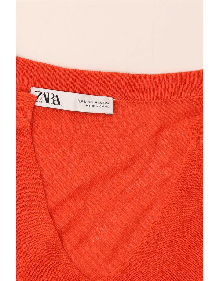 Zara Womens Oversized V-Neck Jumper Sweater UK 14 Medium Orange