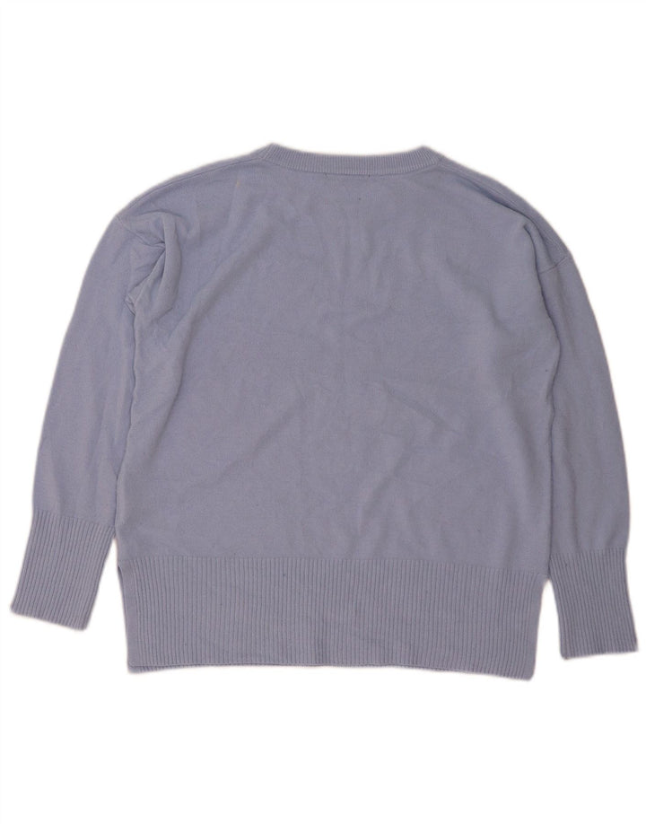 Oasis Womens Abstract Pattern Crew Neck Jumper Sweater UK 14 Medium Blue
