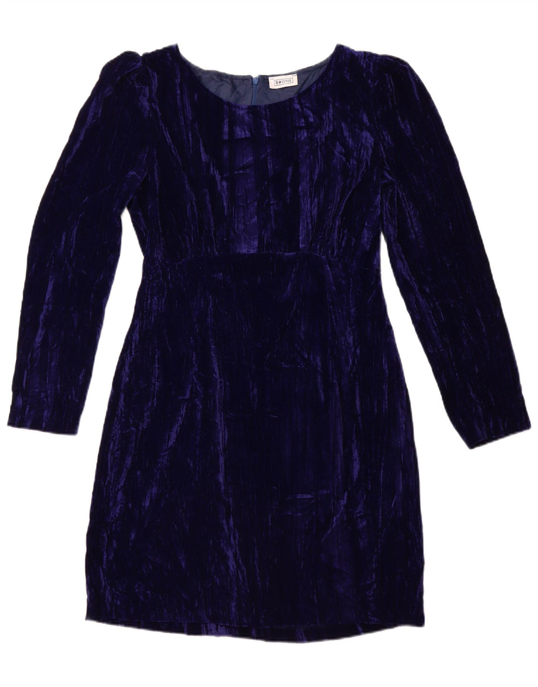 B.ONE Womens Long Sleeve Velour Sheath Dress UK 14 Large Blue Polyester