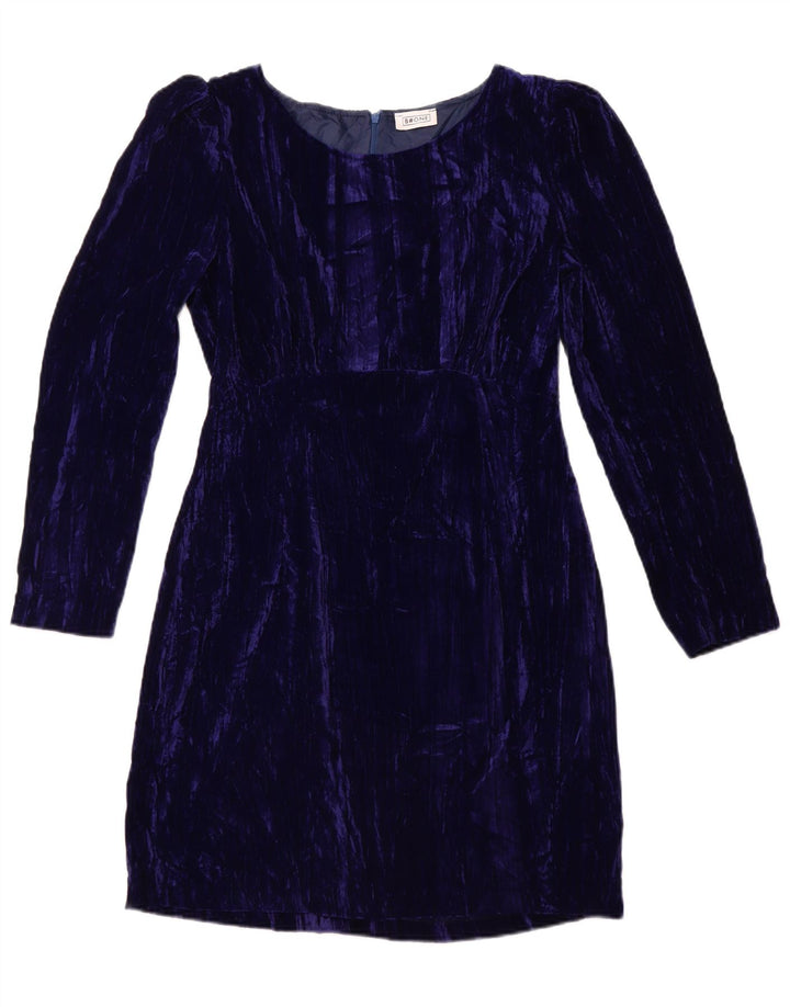 B.ONE Womens Long Sleeve Velour Sheath Dress UK 14 Large Blue Polyester