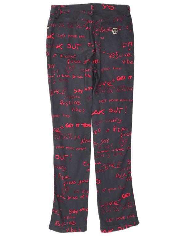 Moschino Womens Graphic Straight Casual Trousers W33 L32 Navy Blue Cotton