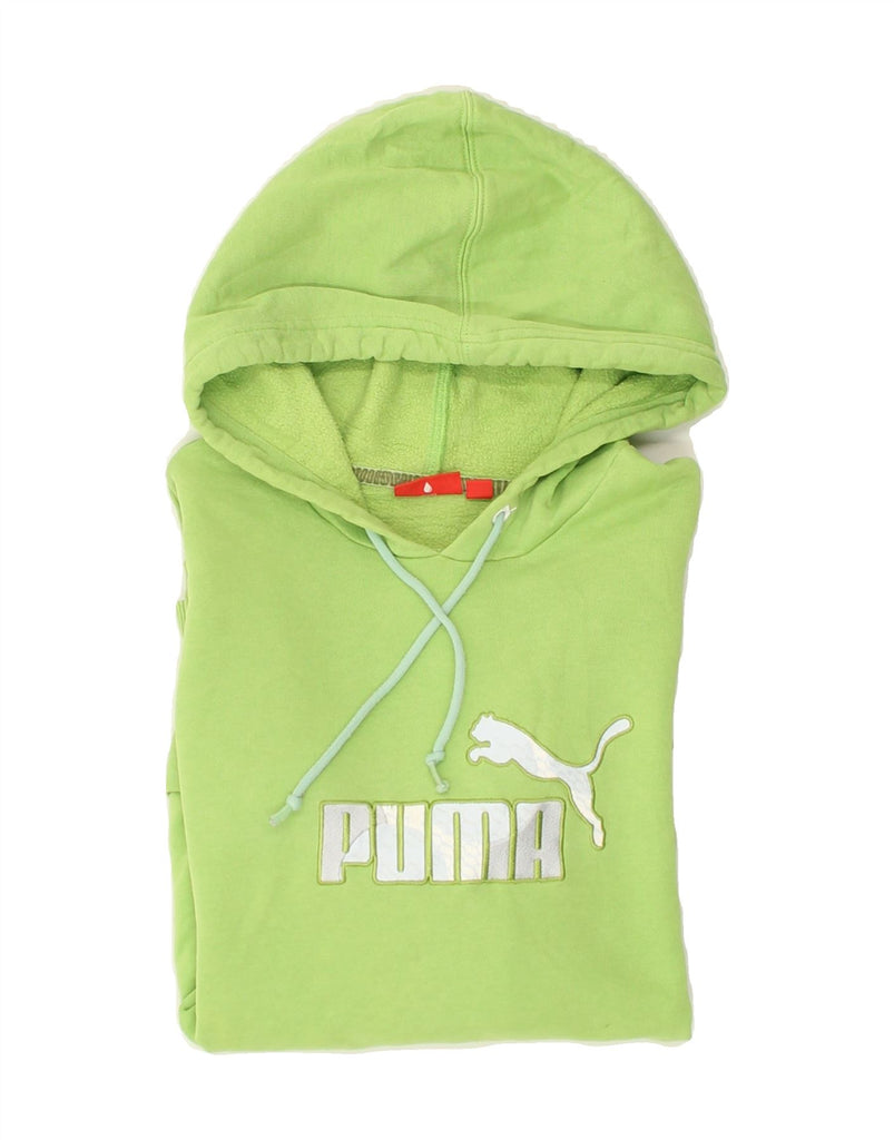 PUMA Womens Graphic Hoodie Jumper UK 12 Medium Green Cotton | Vintage Puma | Thrift | Second-Hand Puma | Used Clothing | Messina Hembry 