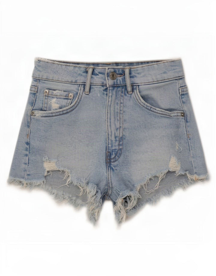 Zara Womens Distressed Denim Shorts EU 32 2XS W22 Blue