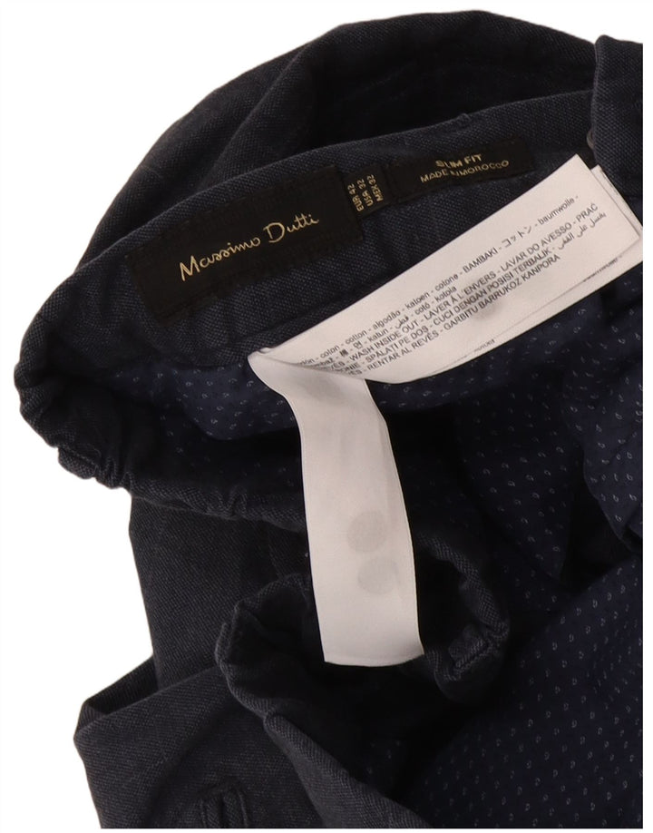 Massimo Dutti Mens Chino Trousers EU 42 Large W32 L29 Navy Blue Check