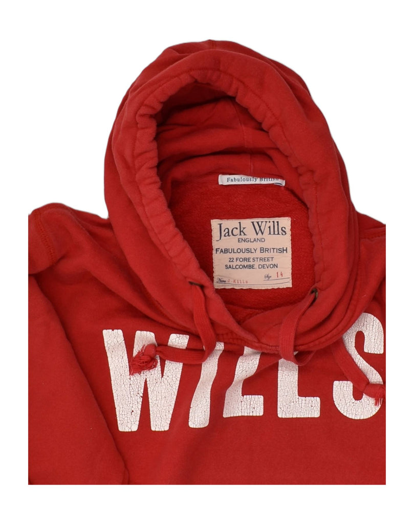 JACK WILLS Womens Graphic Hoodie Jumper UK 14 Medium Red Cotton | Vintage Jack Wills | Thrift | Second-Hand Jack Wills | Used Clothing | Messina Hembry 