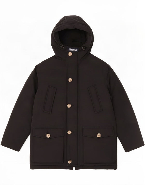 Woolrich Boys Hooded Padded Jacket 7-8 Years Black Cotton