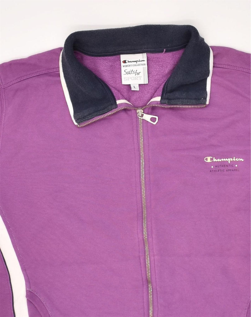 CHAMPION Womens Tracksuit Top Jacket UK 16 Large Purple Cotton | Vintage Champion | Thrift | Second-Hand Champion | Used Clothing | Messina Hembry 