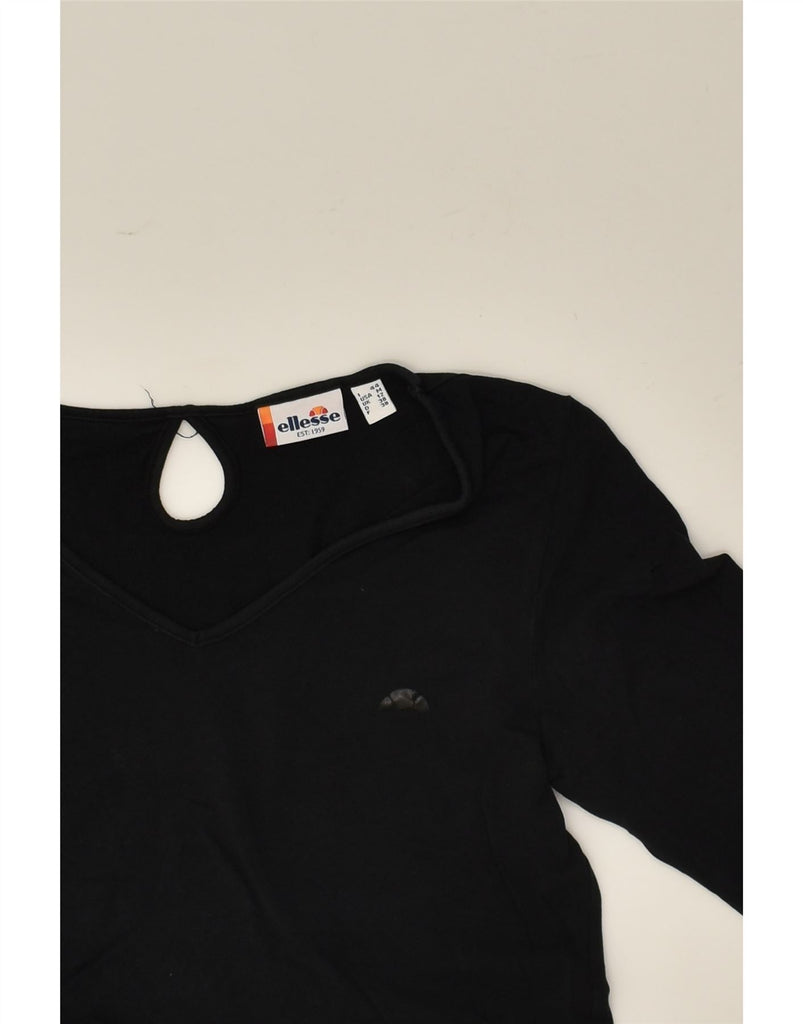 ELLESSE Womens Top 3/4 Sleeve UK 12 Medium Black Cotton | Vintage Ellesse | Thrift | Second-Hand Ellesse | Used Clothing | Messina Hembry 