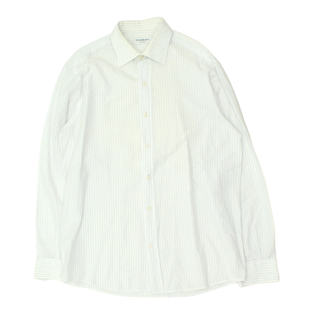 Yves Saint Laurent Mens White Pin Stripe Shirt | Vintage Designer Formal VTG | Vintage Messina Hembry | Thrift | Second-Hand Messina Hembry | Used Clothing | Messina Hembry 