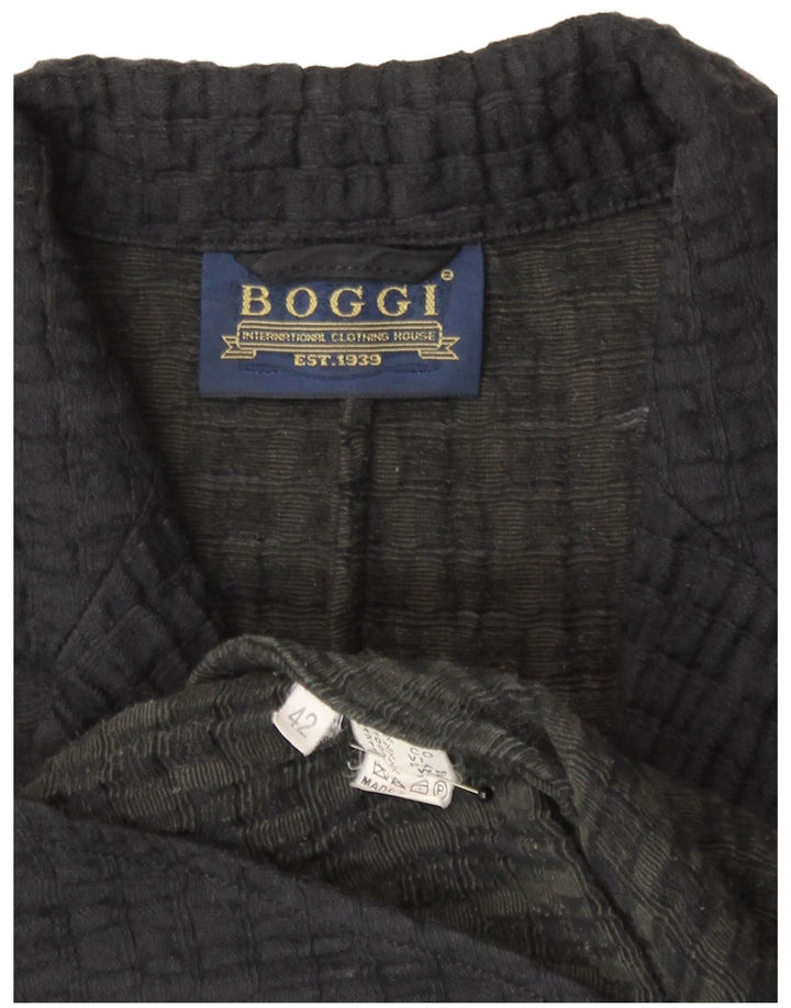Boggi Womens Knit 3 Button Blazer Jacket IT 42 Medium Black Striped Cotton