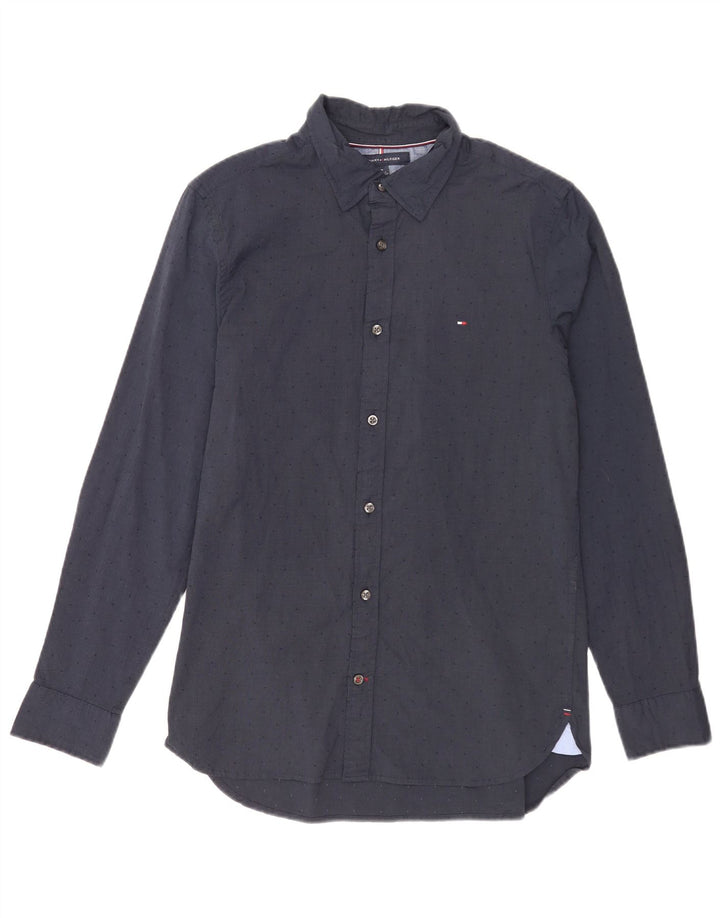 Tommy Hilfiger Mens Slim Fit Shirt Medium Navy Blue Spotted Cotton