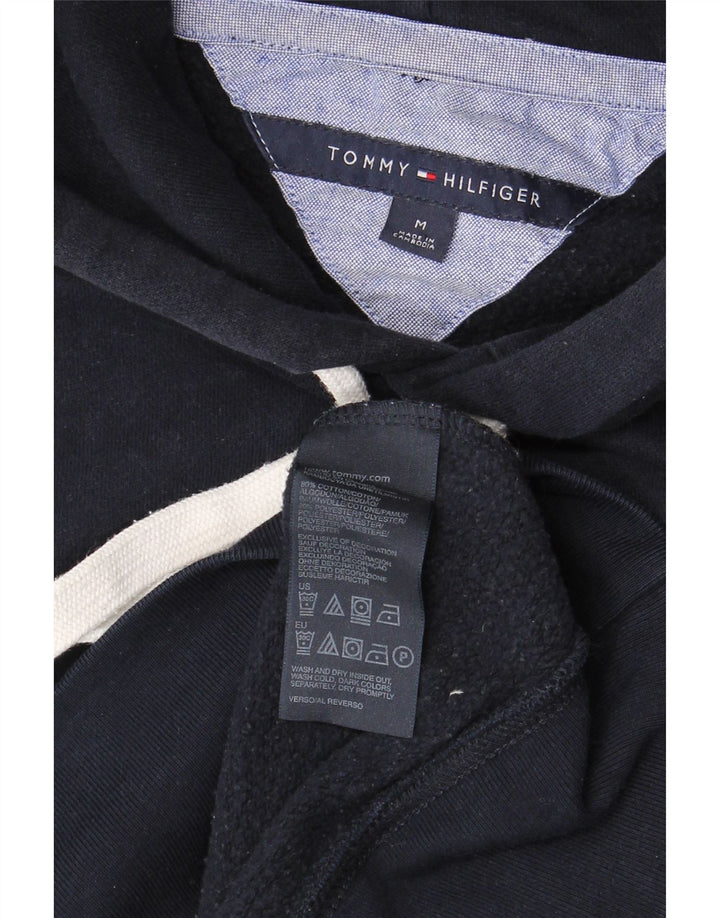 TOMMY HILFIGER Mens Hoodie Jumper Medium Navy Blue Cotton