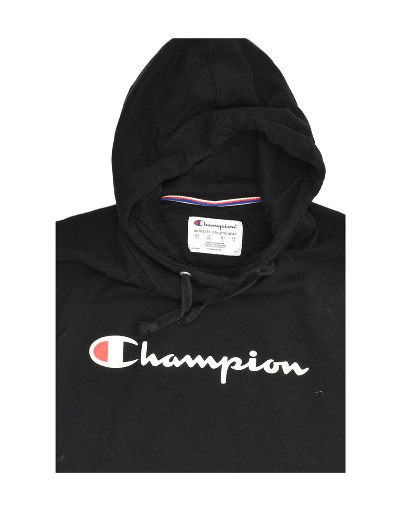 CHAMPION Womens Graphic Hoodie Jumper UK 14 Medium Black Cotton | Vintage Champion | Thrift | Second-Hand Champion | Used Clothing | Messina Hembry 