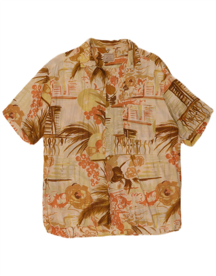 CIAO Mens Short Sleeve Shirt Medium Beige Floral