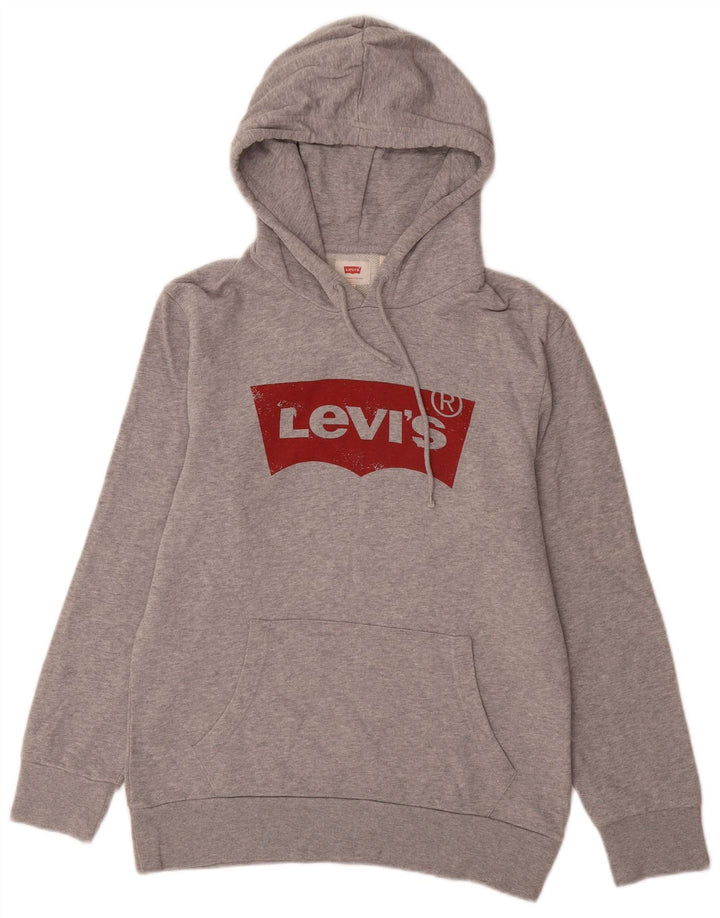 LEVI'S Mens Graphic Hoodie Jumper Small Grey Cotton