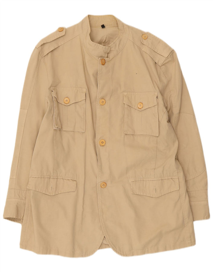 Zara Mens Military Jacket UK 44 2XL Beige Cotton